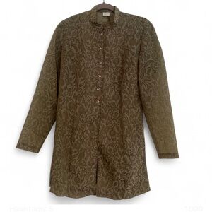 VINTAGE PRO MOD OLIVE GREEN BROWN PAISLEY LONG SLEEVE MANDARIN COLLAR JACKET